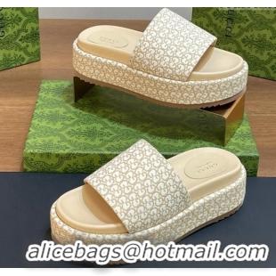 Grade Quality Gucci Platform Slide Sandals 5cm in GG Canvas Jacquard Beige 427003