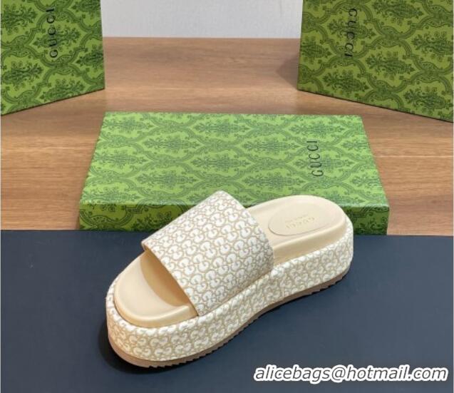 Grade Quality Gucci Platform Slide Sandals 5cm in GG Canvas Jacquard Beige 427003