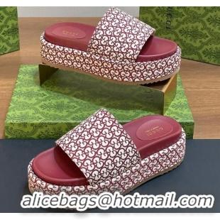 Good Product Gucci Platform Slide Sandals 5cm in GG Canvas Jacquard Burgundy 0427004