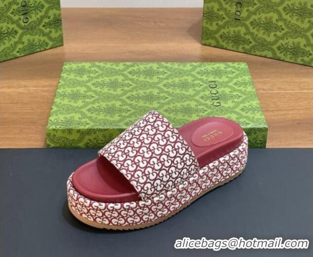 Good Product Gucci Platform Slide Sandals 5cm in GG Canvas Jacquard Burgundy 0427004