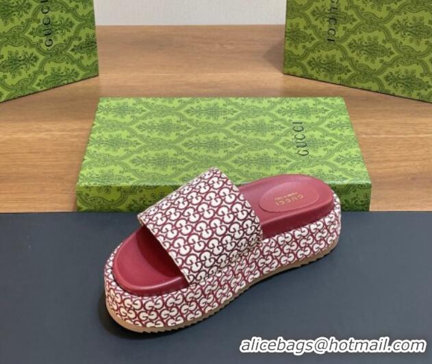 Good Product Gucci Platform Slide Sandals 5cm in GG Canvas Jacquard Burgundy 0427004