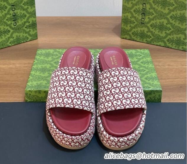 Good Product Gucci Platform Slide Sandals 5cm in GG Canvas Jacquard Burgundy 0427004