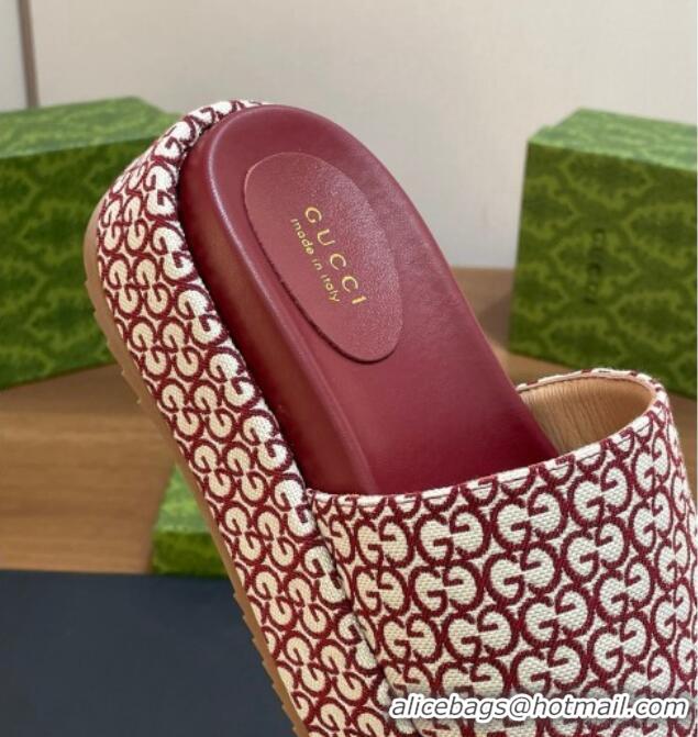 Good Product Gucci Platform Slide Sandals 5cm in GG Canvas Jacquard Burgundy 0427004