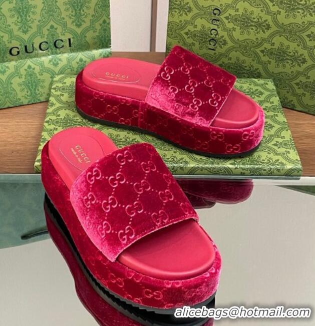 Top Grade Gucci Platform Slide Sandals 5cm in GG Velvet Red 427006