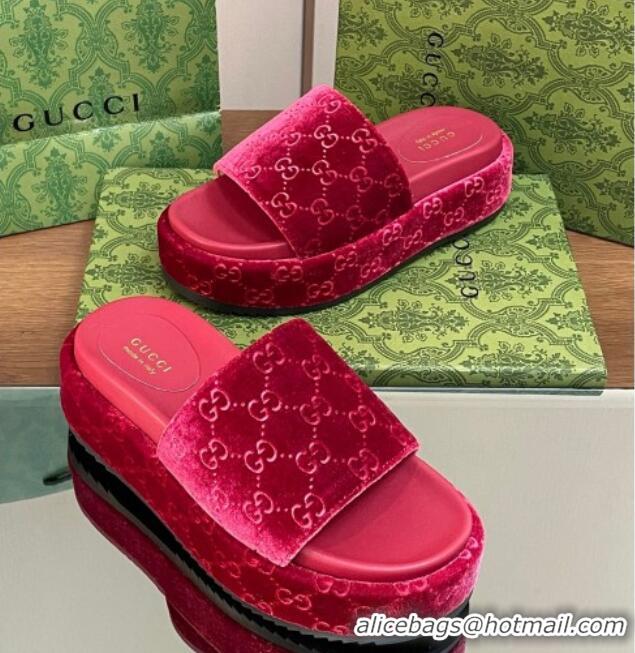 Top Grade Gucci Platform Slide Sandals 5cm in GG Velvet Red 427006