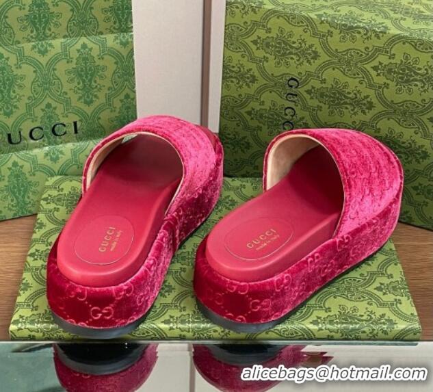 Top Grade Gucci Platform Slide Sandals 5cm in GG Velvet Red 427006