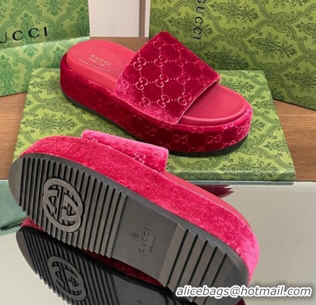 Top Grade Gucci Platform Slide Sandals 5cm in GG Velvet Red 427006