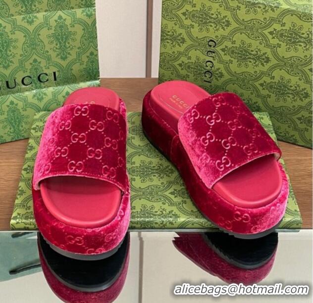 Top Grade Gucci Platform Slide Sandals 5cm in GG Velvet Red 427006