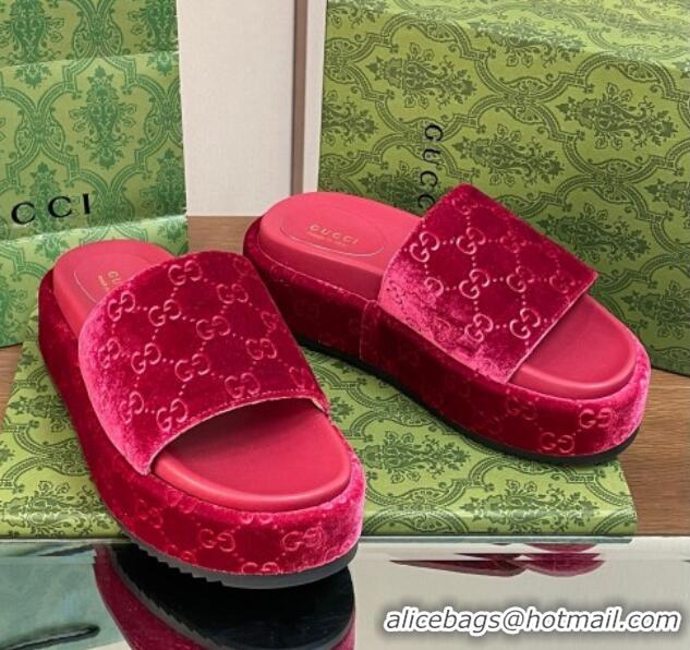 Top Grade Gucci Platform Slide Sandals 5cm in GG Velvet Red 427006