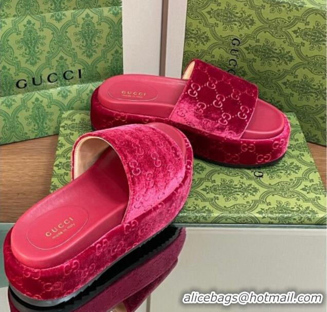 Top Grade Gucci Platform Slide Sandals 5cm in GG Velvet Red 427006