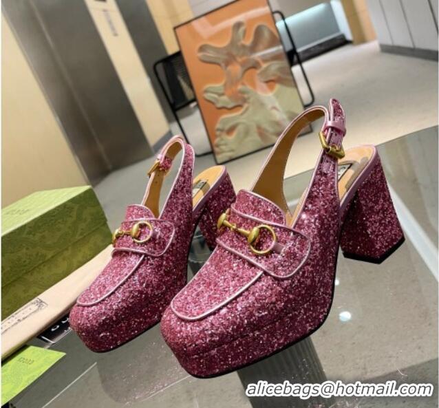 Best Price Gucci Glitters Horsebit Slingback Pumps 8.5cm 771566 Pink 427010