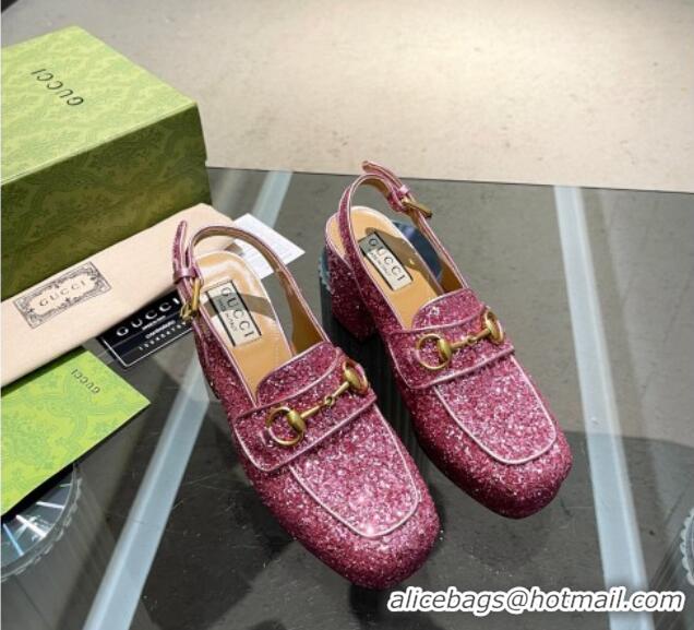 Best Price Gucci Glitters Horsebit Slingback Pumps 8.5cm 771566 Pink 427010