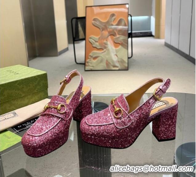 Best Price Gucci Glitters Horsebit Slingback Pumps 8.5cm 771566 Pink 427010