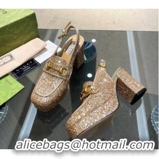 Purchase Gucci Glitters Horsebit Slingback Pumps 8.5cm 771566 Gold 427011