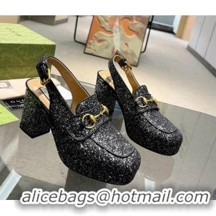 Durable Gucci Glitters Horsebit Slingback Pumps 8.5cm 771566 Black 427012