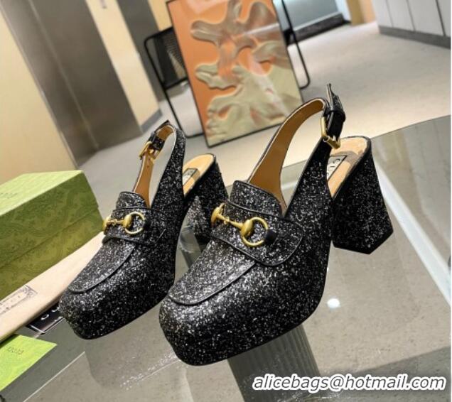 Durable Gucci Glitters Horsebit Slingback Pumps 8.5cm 771566 Black 427012