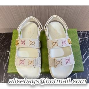 Grade Quality Gucci Double G Canvas Flat Sandals White 427013