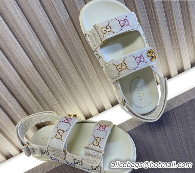 Grade Quality Gucci Double G Canvas Flat Sandals White 427013