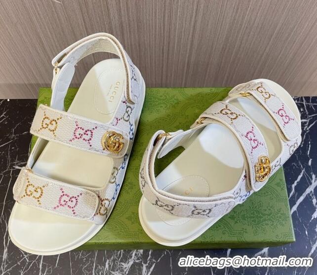 Grade Quality Gucci Double G Canvas Flat Sandals White 427013