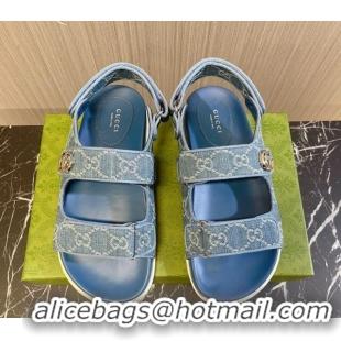 Best Grade Gucci Double G Denim Flat Sandals Blue 427014