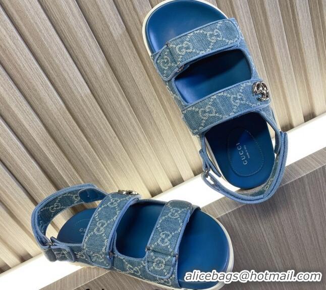 Best Grade Gucci Double G Denim Flat Sandals Blue 427014