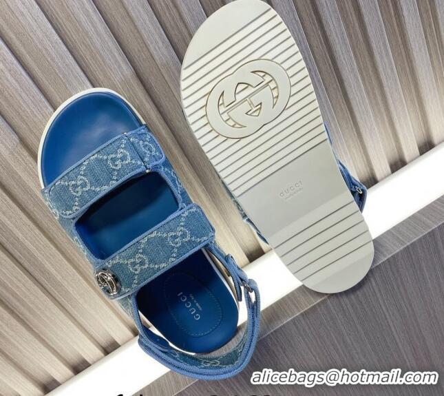 Best Grade Gucci Double G Denim Flat Sandals Blue 427014