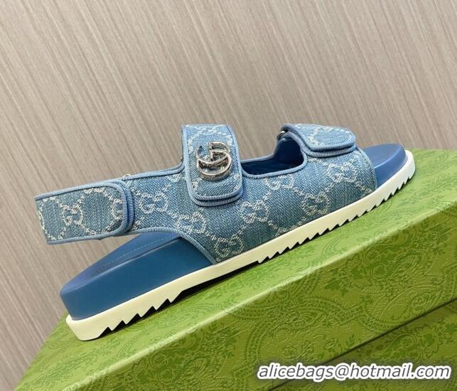 Best Grade Gucci Double G Denim Flat Sandals Blue 427014