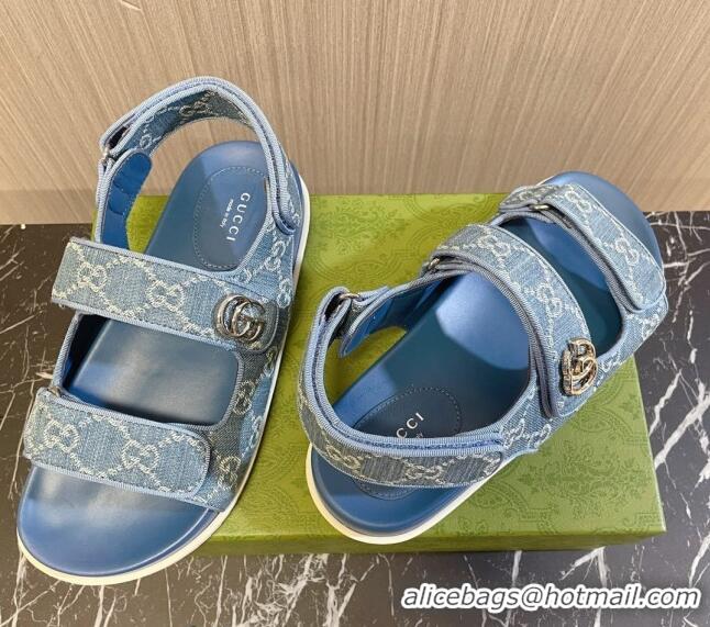 Best Grade Gucci Double G Denim Flat Sandals Blue 427014