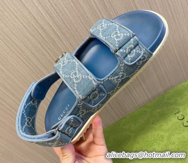 Best Grade Gucci Double G Denim Flat Sandals Blue 427014