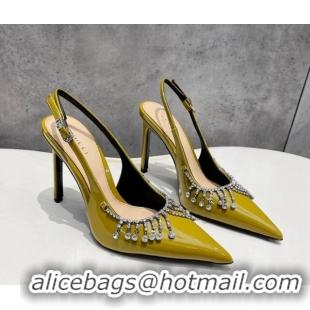 Unique Style Gucci Patent Leather Slingback Pumps 10cm with Crystal Tassel Green 427015