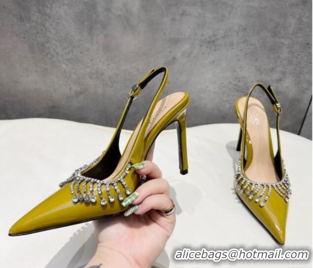 Unique Style Gucci Patent Leather Slingback Pumps 10cm with Crystal Tassel Green 427015