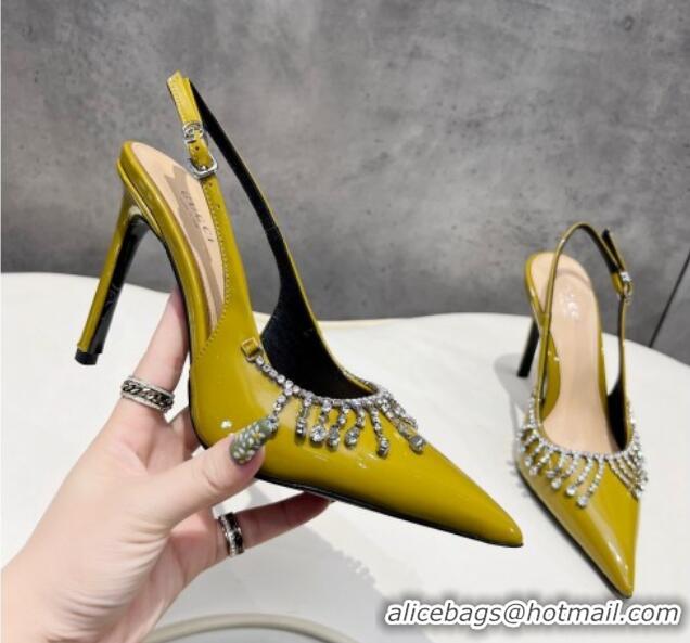 Unique Style Gucci Patent Leather Slingback Pumps 10cm with Crystal Tassel Green 427015