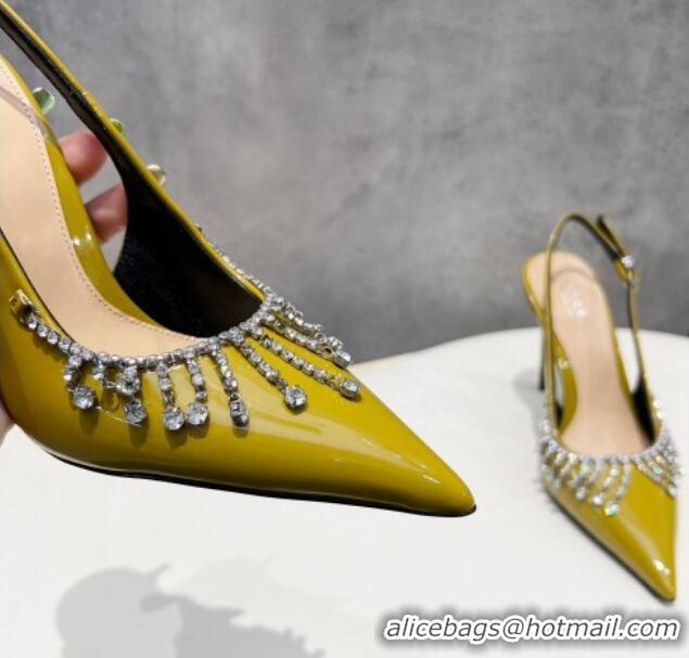 Unique Style Gucci Patent Leather Slingback Pumps 10cm with Crystal Tassel Green 427015