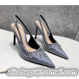 Sumptuous Gucci Patent Leather Slingback Pumps 10cm with Crystal Tassel Grey 427016