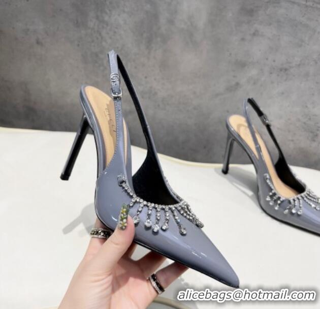 Sumptuous Gucci Patent Leather Slingback Pumps 10cm with Crystal Tassel Grey 427016