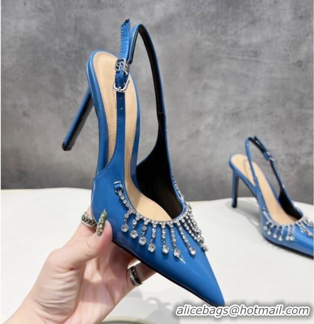 Good Looking Gucci Patent Leather Slingback Pumps 10cm with Crystal Tassel Blue 427017