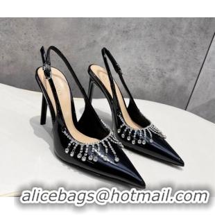 Sophisticated Gucci Patent Leather Slingback Pumps 10cm with Crystal Tassel Black 427018