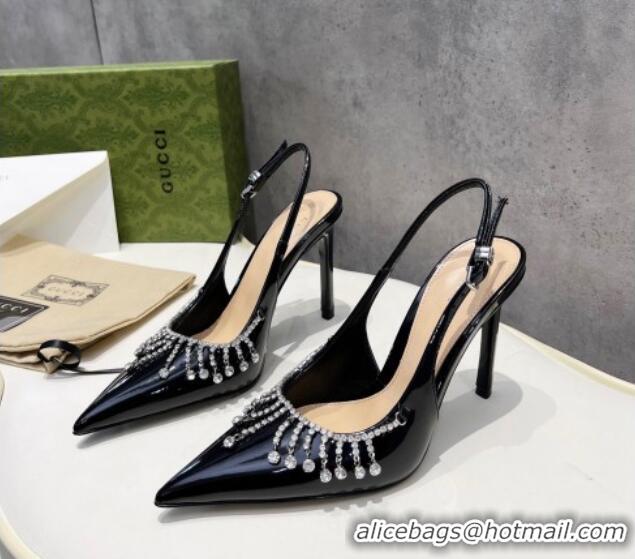 Sophisticated Gucci Patent Leather Slingback Pumps 10cm with Crystal Tassel Black 427018