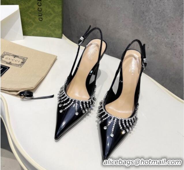 Sophisticated Gucci Patent Leather Slingback Pumps 10cm with Crystal Tassel Black 427018