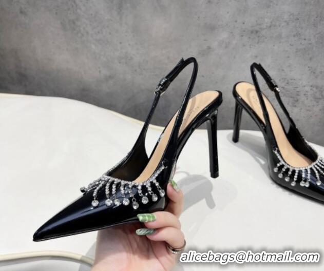 Sophisticated Gucci Patent Leather Slingback Pumps 10cm with Crystal Tassel Black 427018