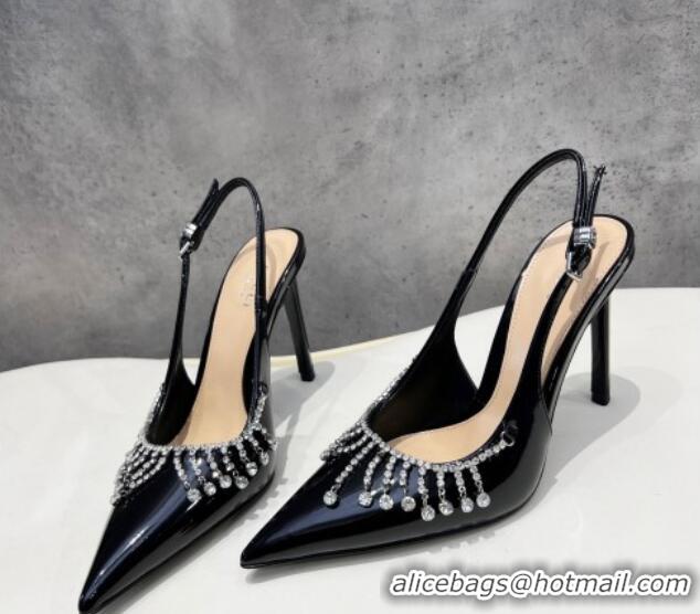 Sophisticated Gucci Patent Leather Slingback Pumps 10cm with Crystal Tassel Black 427018