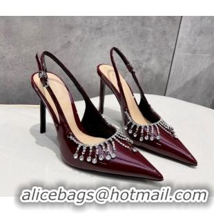 Good Product Gucci Patent Leather Slingback Pumps 10cm with Crystal Tassel Dark Burgundy 427019