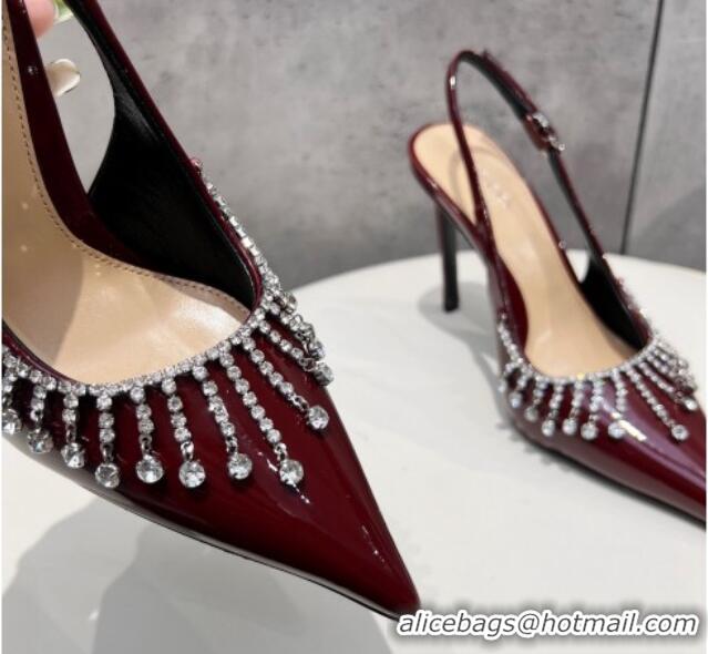 Good Product Gucci Patent Leather Slingback Pumps 10cm with Crystal Tassel Dark Burgundy 427019