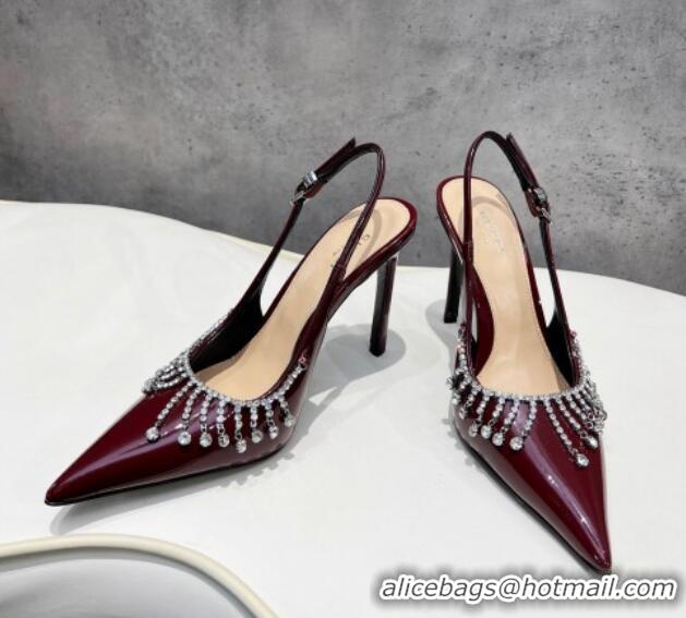 Good Product Gucci Patent Leather Slingback Pumps 10cm with Crystal Tassel Dark Burgundy 427019