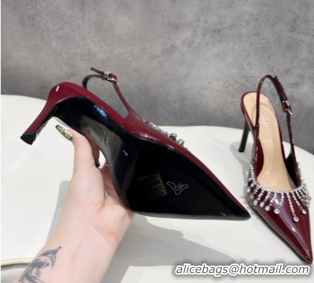 Good Product Gucci Patent Leather Slingback Pumps 10cm with Crystal Tassel Dark Burgundy 427019