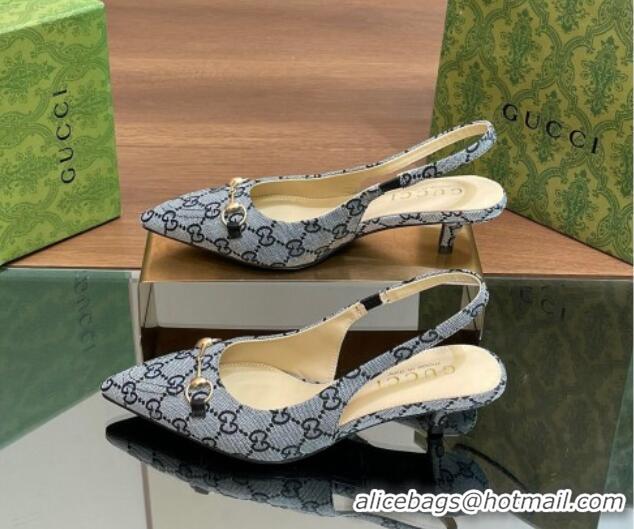 Duplicate Gucci GG Canvas Slingback Pumps 4.5cm with Horsebit Blue 427021