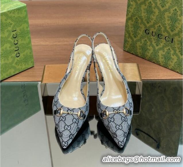 Duplicate Gucci GG Canvas Slingback Pumps 4.5cm with Horsebit Blue 427021