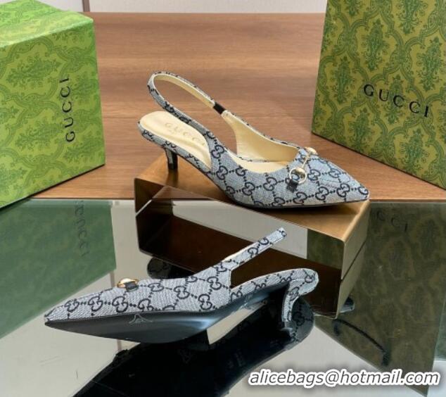 Duplicate Gucci GG Canvas Slingback Pumps 4.5cm with Horsebit Blue 427021