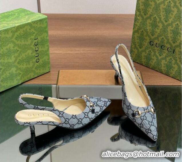 Duplicate Gucci GG Canvas Slingback Pumps 4.5cm with Horsebit Blue 427021