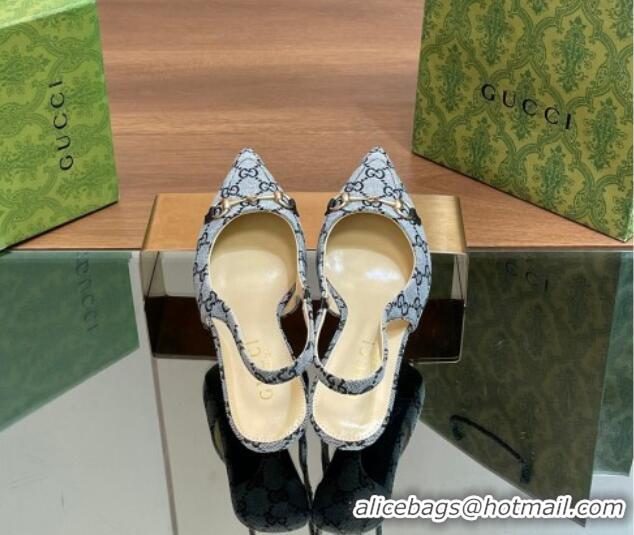 Duplicate Gucci GG Canvas Slingback Pumps 4.5cm with Horsebit Blue 427021